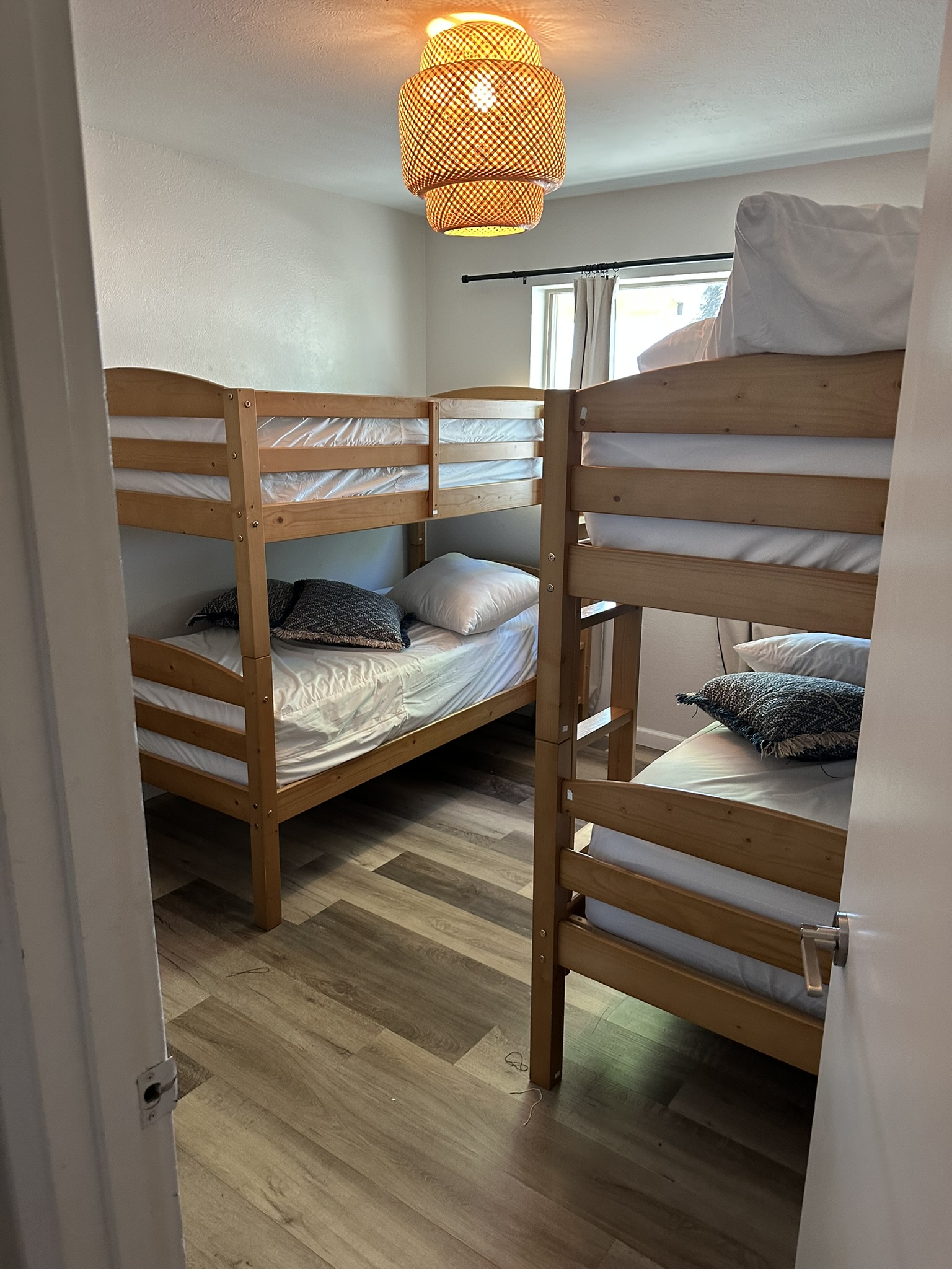 Bunk room before short-term rental turnover cleaning