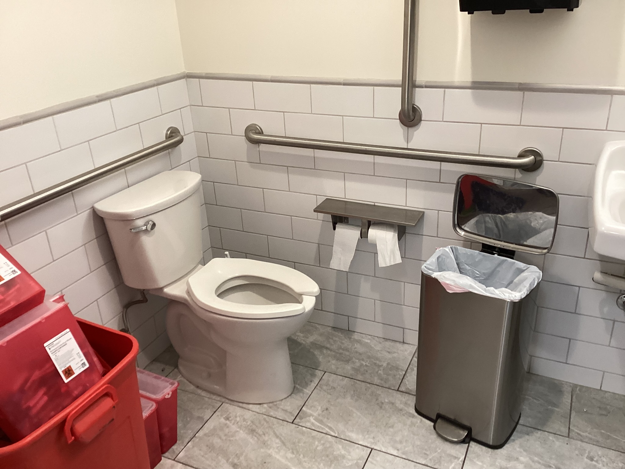 Accessible medical office restroom cleaning area