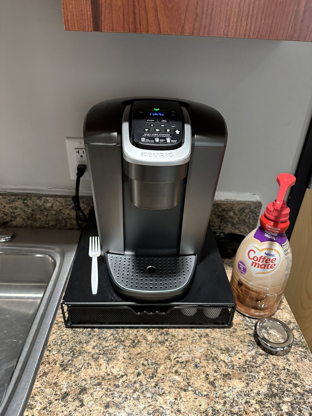 Coffee station in warehouse breakroom after cleaning