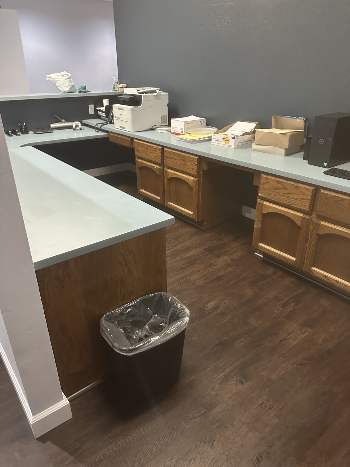 Reception work counter and office equipment in a Tempe Arizona office